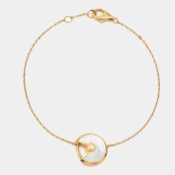 Pre Owned Cartier Amulette De Cartier Mother of Pearl Diamond 18k Yellow Gold XS Model Bracelet