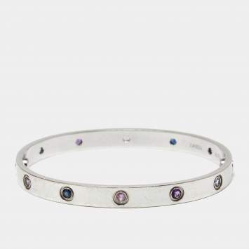 Pre Owned Cartier Love Multi Gemstones 18k White Gold Bracelet 18