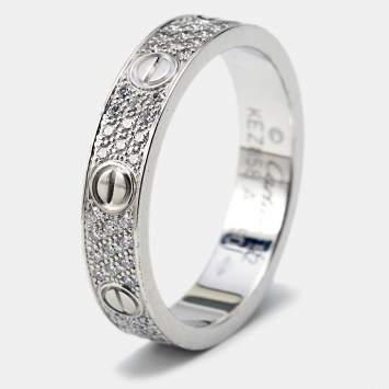 مملوكة مسبقًا Cartier Love Diamond Paved 18k White Gold Band Ring Size 52