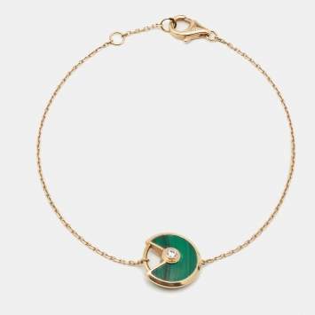 Pre Owned Cartier Amulette De Cartier Malachite Diamond 18k Yellow Gold XS Model Bracelet
