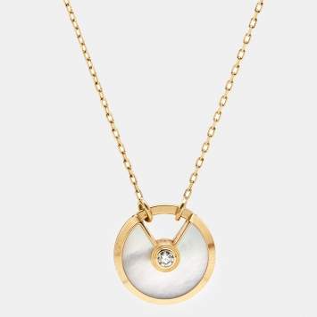 Pre Owned Cartier Amulette De Cartier Mother of Pearl Diamond 18k Yellow Gold Small Model Necklace