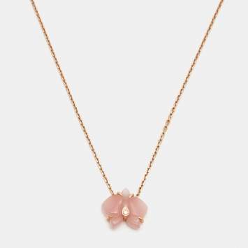 Pre Owned Cartier Caresse d'Orchidees par Cartier Diamond Pink Chalcedony 18K Rose Gold Necklace