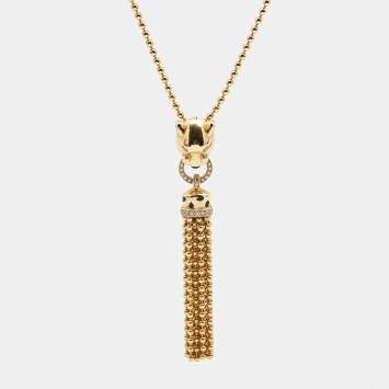 Pre Owned Cartier Panthère de Cartier Diamond Garnet Lacquer 18k Yellow Gold Necklace