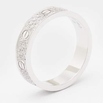 Pre Owned Cartier Love Diamond Pavéd 18k White Gold Band Ring Size 55