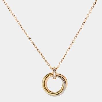 Pre Owned Cartier Trinity Diamond 18k Three Tone Gold Pendant Necklace