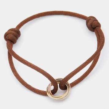 Pre Owned Cartier Trinity de Cartier 18K Three Tone Gold Adjustable Brown Cord Bracelet
