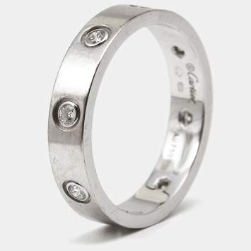 Pre Owned Cartier Love Diamond Paved 18k White Gold Band Ring Size 53