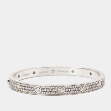 Pre Owned Cartier Love Diamond Paved 18k White Gold Bracelet 18