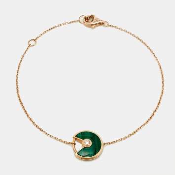 مملوكة مسبقًا Cartier Amulette De Cartier Malachite Diamond 18k Rose Gold XS Model Bracelet