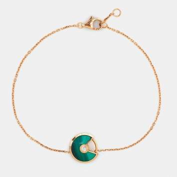 Pre Owned Cartier Amulette De Cartier Malachite Diamond 18k Rose Gold XS Model Bracelet