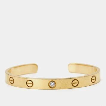 مملوكة مسبقًا Cartier Love Diamond 18k Yellow Gold Open Cuff Bracelet 16