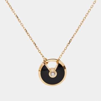 مملوكة مسبقًا Cartier Amulette De Cartier Onyx Diamond 18k Rose Gold Small Model Necklace