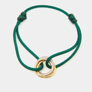 Pre Owned Cartier Trinity Diamonds 18k Three Tone Gold Adjustable Cord Bracelet