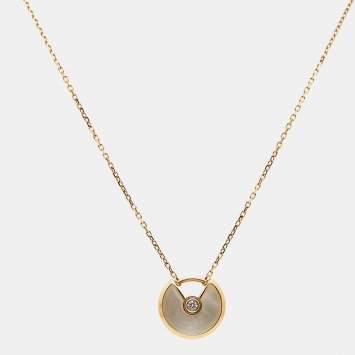 Pre Owned Cartier Amulette De Cartier Mother of Pearl Diamond 18k Yellow Gold XS Model Necklace