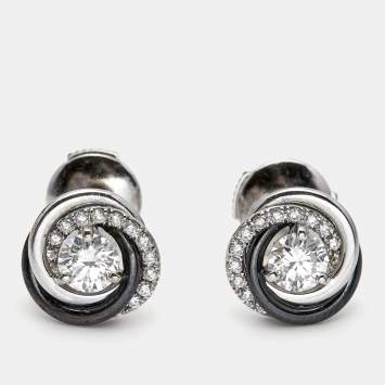 Pre Owned Cartier Trinity Ceramic Diamond 18k White Gold Earrings