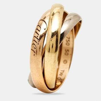 Pre Owned Cartier Trinity 18k Three Tone Gold Small Model Ring Size 50