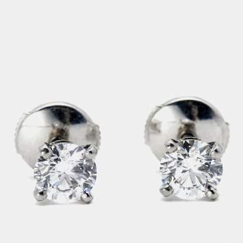Pre Owned Cartier 1895 Solitare Diamonds Platinum Earrings