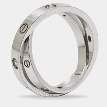Pre Owned Cartier Love Diamond 18k White Gold Double Ring Size 56