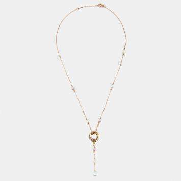 Pre Owned Cartier Trinity de Cartier Cultured Pearl 18K Three Tone Gold Necklace