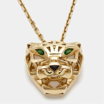 Pre Owned Cartier Panthere De Cartier Tsavorite Garnet Onyx 18k Yellow Gold Necklace