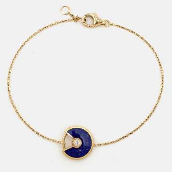 Pre Owned Cartier Amulette De Cartier Lapis Lazuli Diamond 18k Yellow Gold XS Model Bracelet
