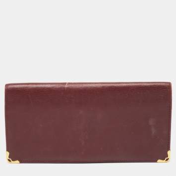 Pre Owned Cartier Burgundy Leather Must de Cartier Long Bifold Wallet