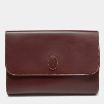 Pre Owned Cartier Burgundy Leather Must 21 de Cartier Flap Clutch