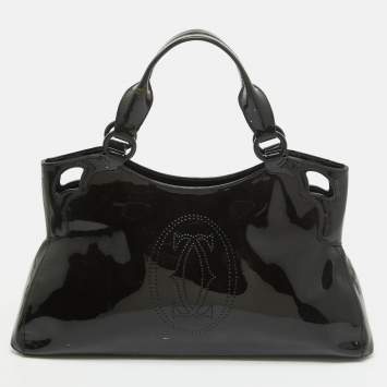 Pre Owned Cartier Black Patent Leather Small Marcello De Cartier Tote