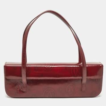 Pre Owned Cartier Red Patent Leather Happy Birthday Cabochon Shoulder Bag