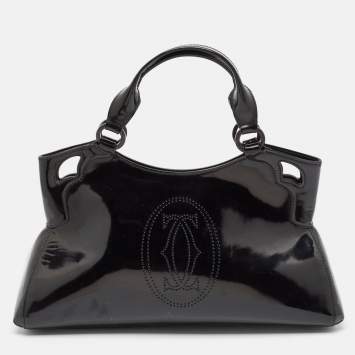 Pre Owned Cartier Black Patent Leather Small Marcello De Cartier Tote