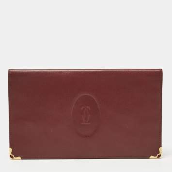 Pre Owned Cartier Burgundy Leather Must de Cartier Bifold Long Wallet