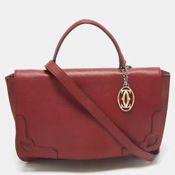 Pre Owned Cartier Burgundy Leather and Suede Marcello De Cartier Flap Top Handle Bag
