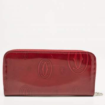 Pre Owned Cartier Burgundy Patent Leather Happy Birthday Zip Around Wallet