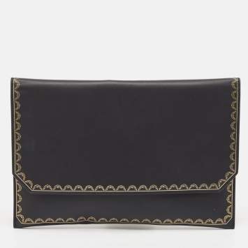 Pre Owned Cartier Black Leather Guirlande de Cartier Clutch