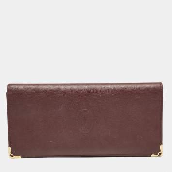 Pre Owned Cartier Burgundy Leather Must de Cartier Long Bifold Wallet