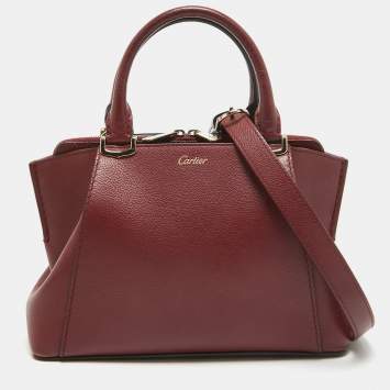 Pre Owned Cartier Dark Red Leather Mini C de Cartier Satchel