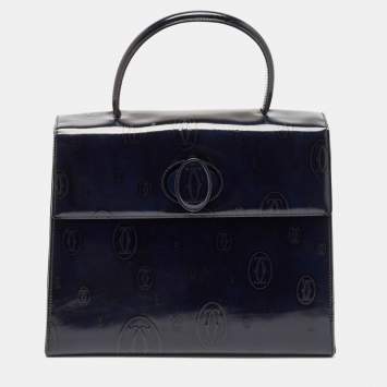 Pre Owned Cartier Navy Blue Patent Leather Happy Birthday Top Handle Bag