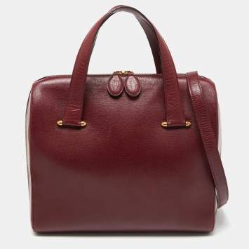 Pre Owned Cartier Burgundy Leather Zip Boston Bag