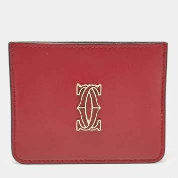 Pre Owned Cartier Dark Red Leather C De Cartier Card Holder