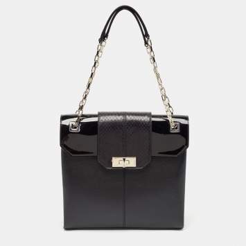 Pre Owned Cartier Black Python, Patent and Leather Feminine Line Tote