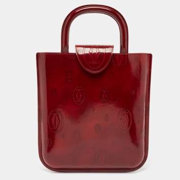 Pre Owned Cartier Red Glossy Leather Happy Birthday Tote