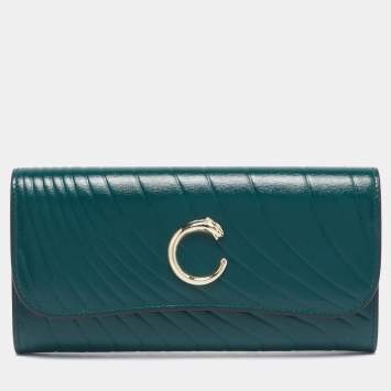 Pre Owned Cartier Green Quilted Leather Panthère De Cartier International Wallet