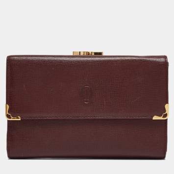 Pre Owned Cartier Burgundy Leather Must de Cartier Kisslock French Wallet