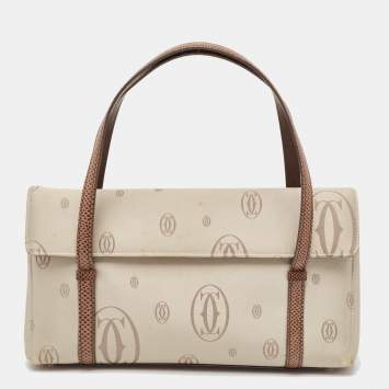 Pre Owned Cartier Brown/Grey Satin and Lizard Happy Birthday Cabochon Flap Bag