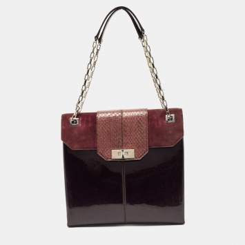 Pre Owned Cartier Burgundy Patent Leather/Suede and Snakeskin Classic Feminine Line Chain Bag