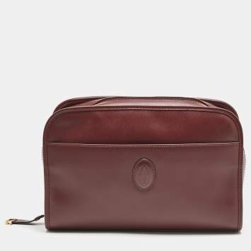 Pre Owned Cartier Burgundy Leather Le Must De Cartier Zip Pouch