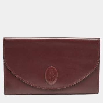 Pre Owned Cartier Burgundy Leather Vintage Les Must de Cartier Clutch