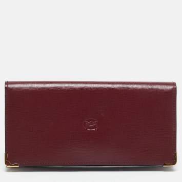 Pre Owned Cartier Burgundy Leather Must de Cartier Bifold Long Wallet