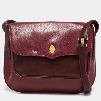Pre Owned Cartier Burgundy Leather Must de Cartier Crossbody Bag