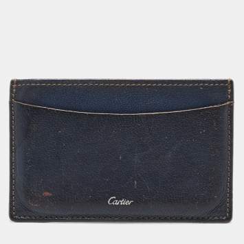 Pre Owned Cartier Navy Blue Leather Card Holder